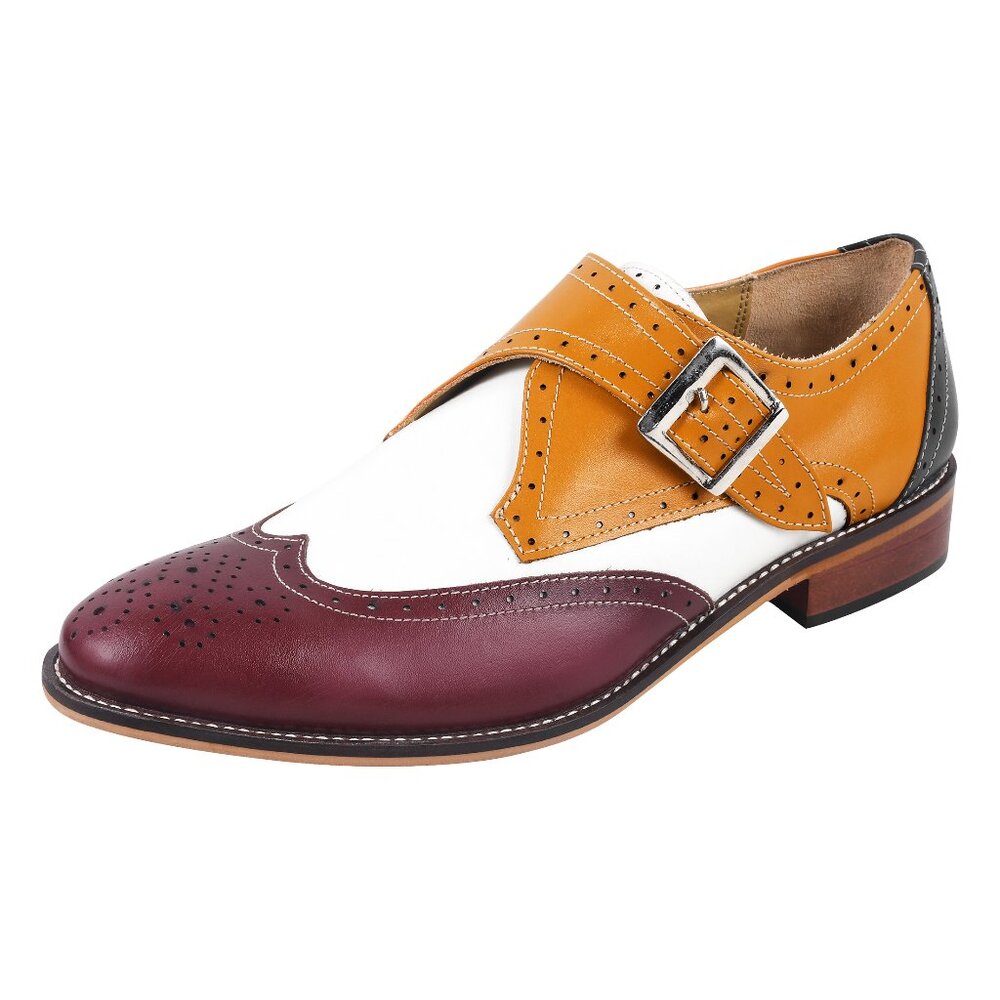 STEPHEN Wingtip Toe Genuine Leather Oxford Style Single Monk Strap Shoes for Men